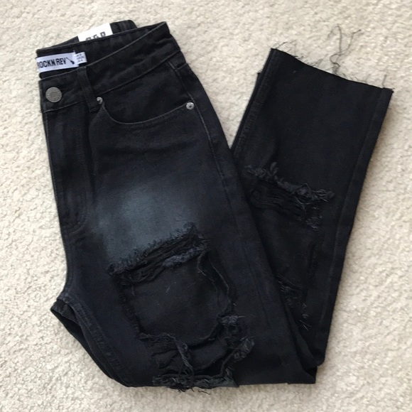 Rockn Rev Black Mid-Rise Distressed Jeans - Picture 3 of 13